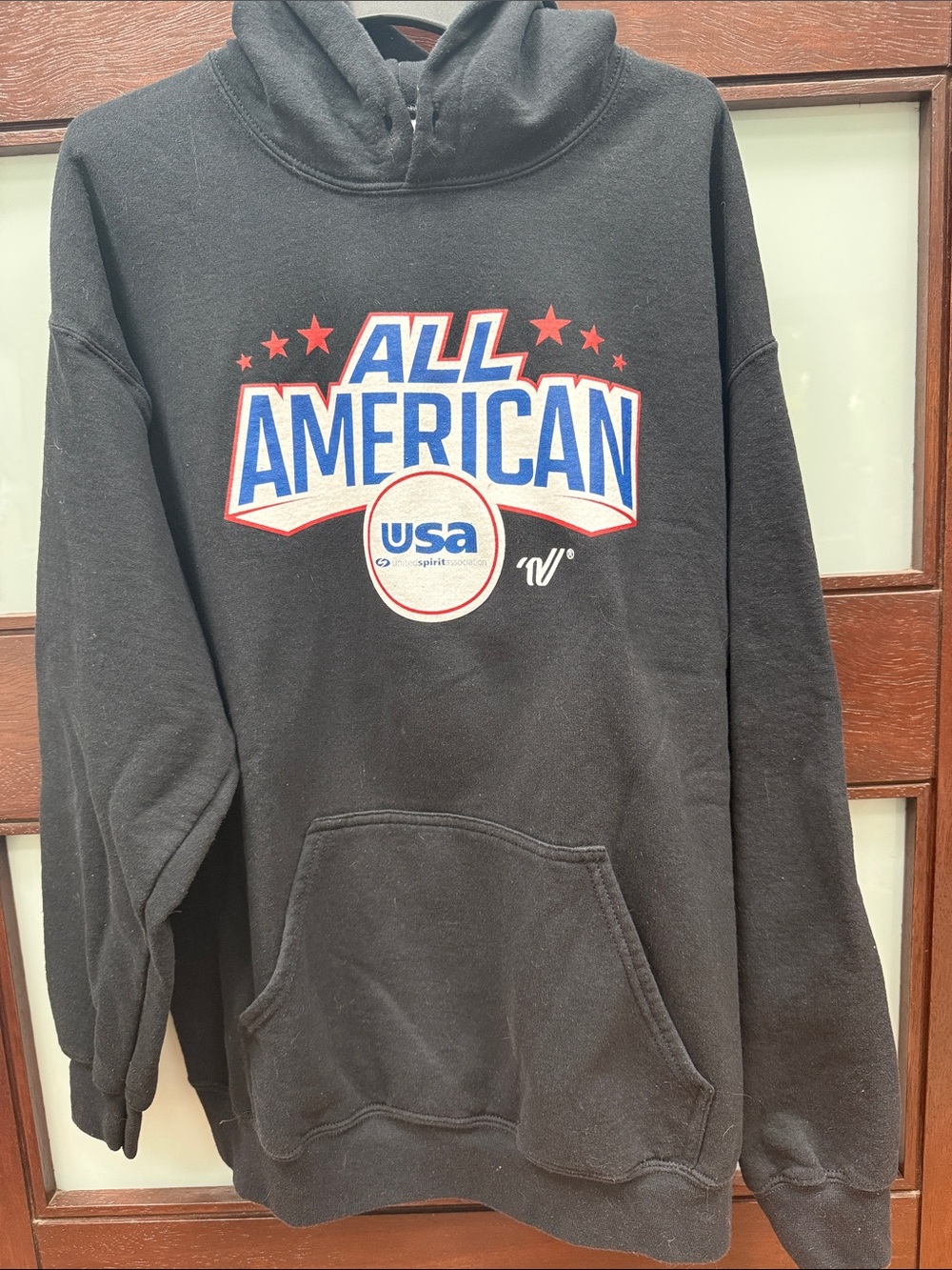 Gildan Black All American Graphic Hoodie with Red & Blue Accents